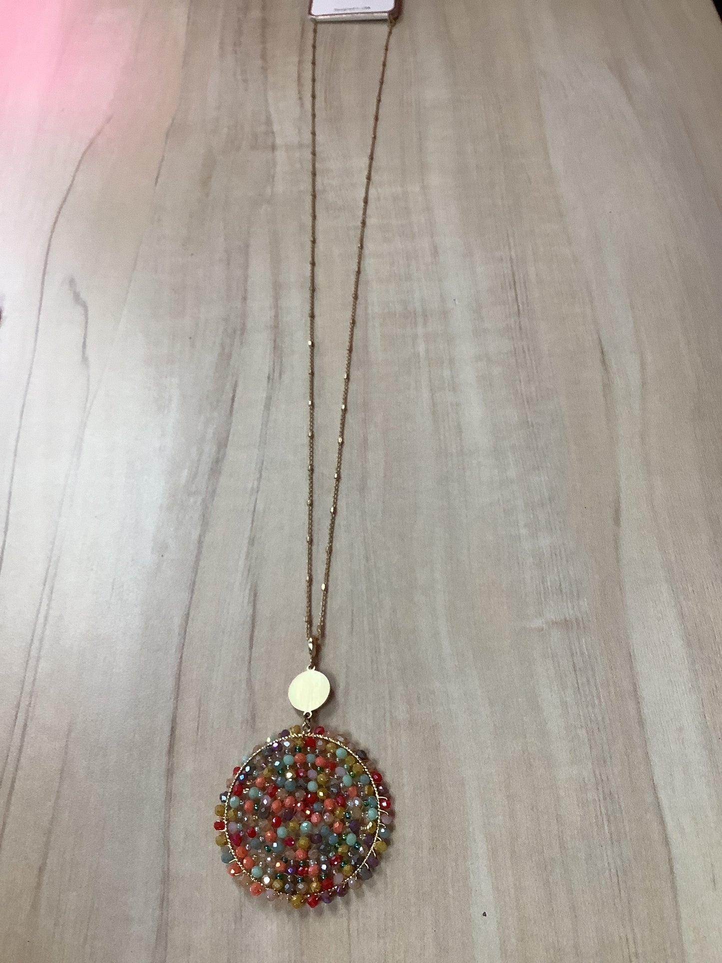 Multi Color Beaded Pendant with Gold Chain