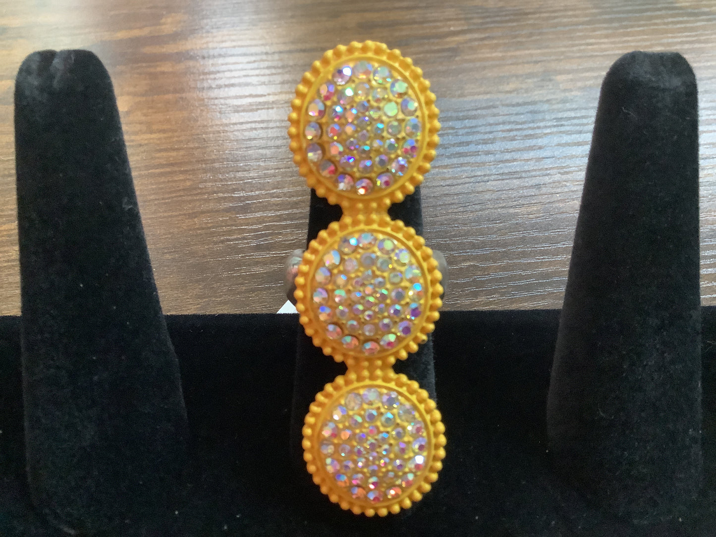 Red Layered Ring with Clear Stones