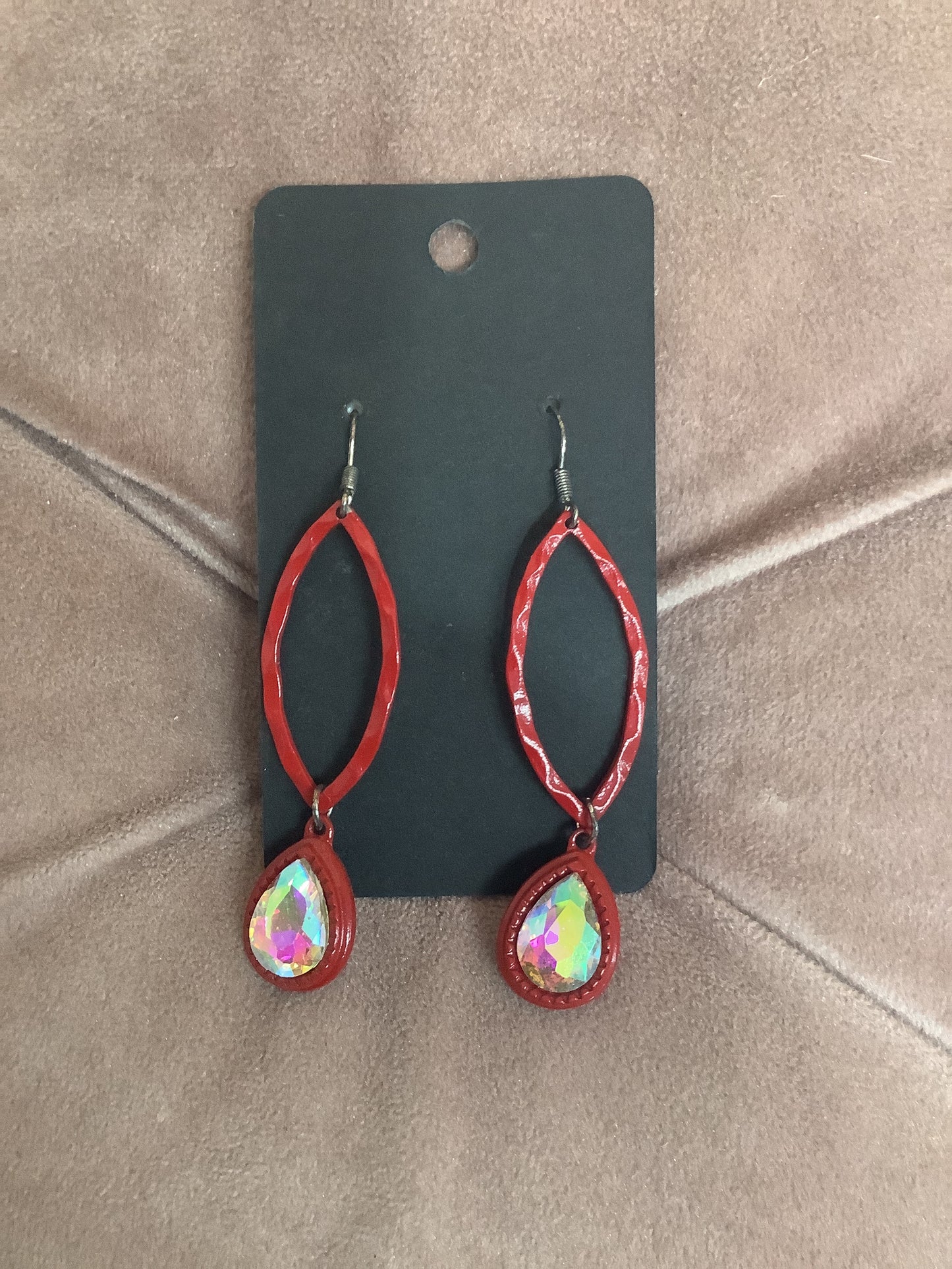 Red Oval Single Stone Earrings