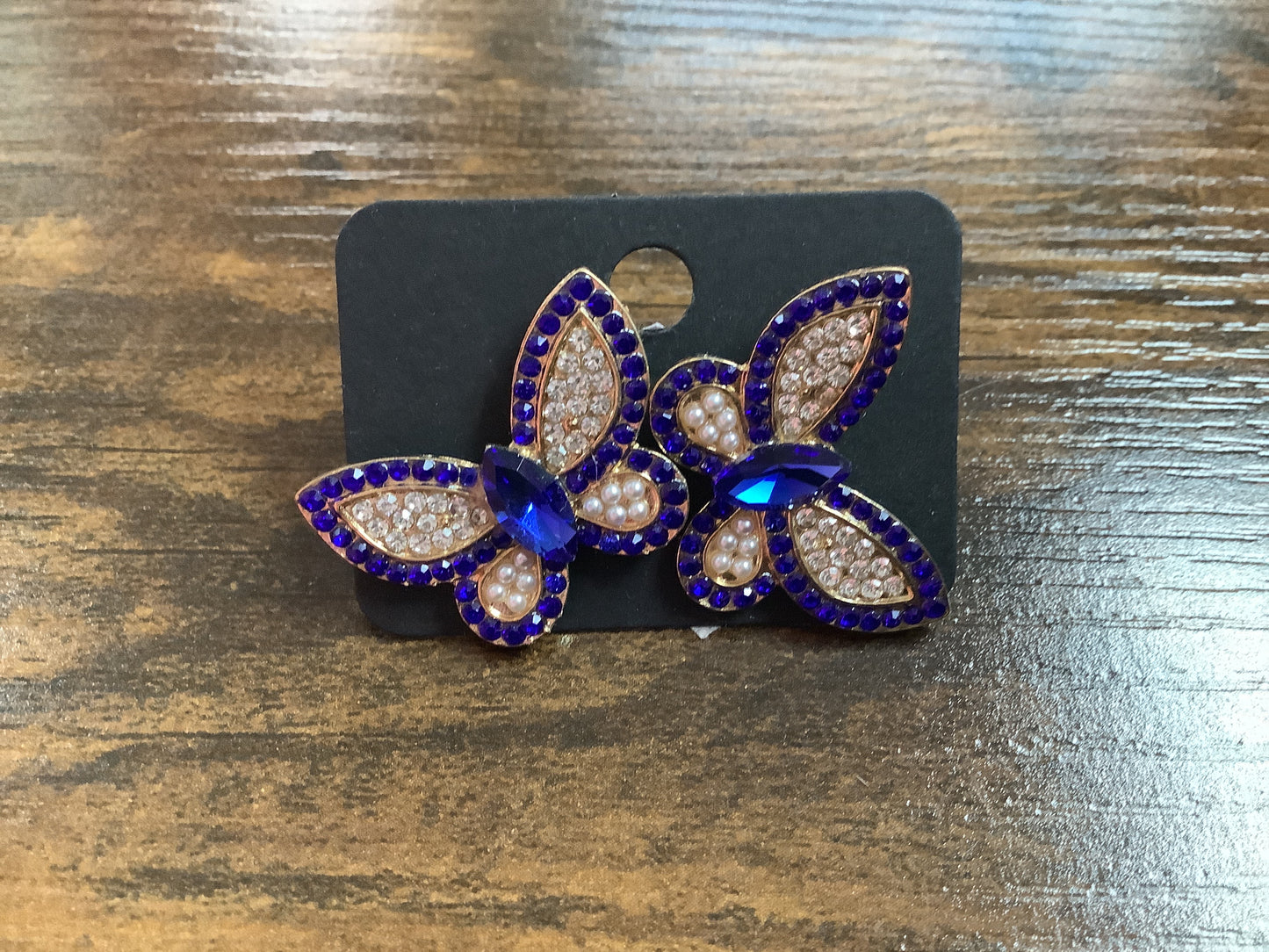 Blue Butterfly Rhinestone Earrings
