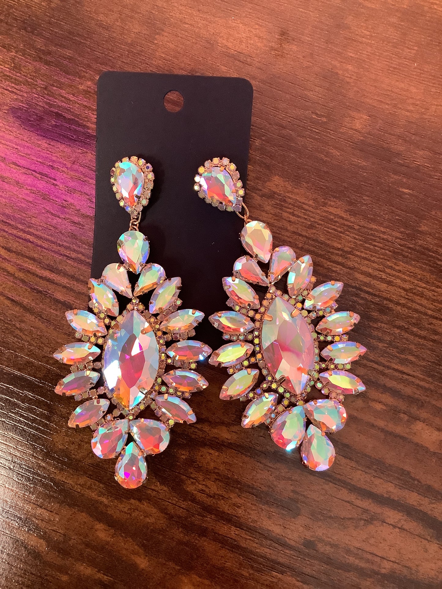 Large iridescent dangle earrings