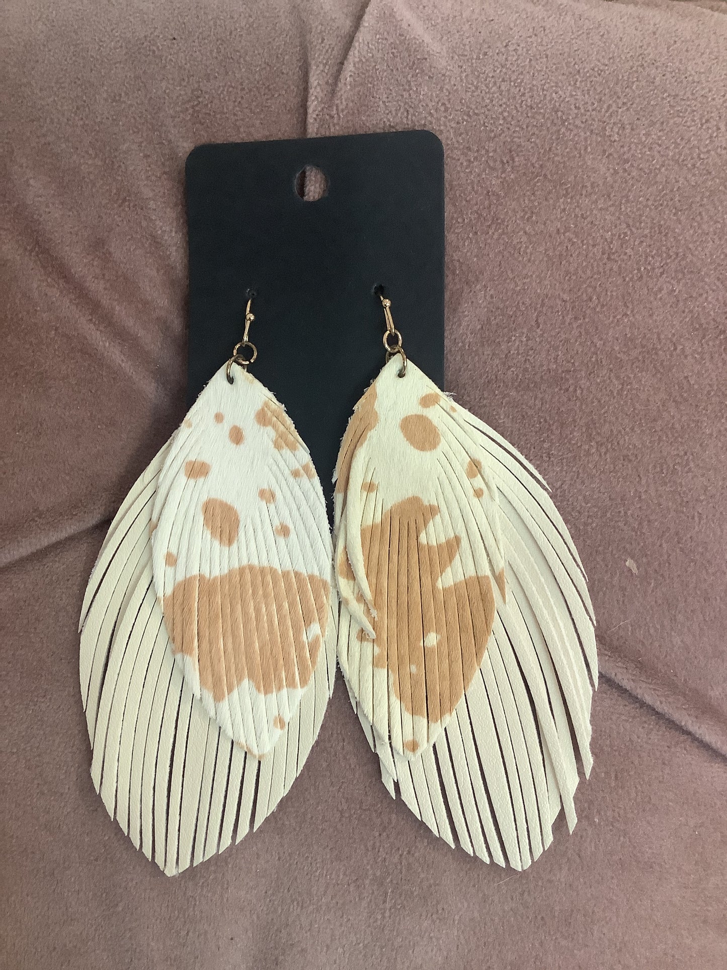 Cow Print Feathered Earrings