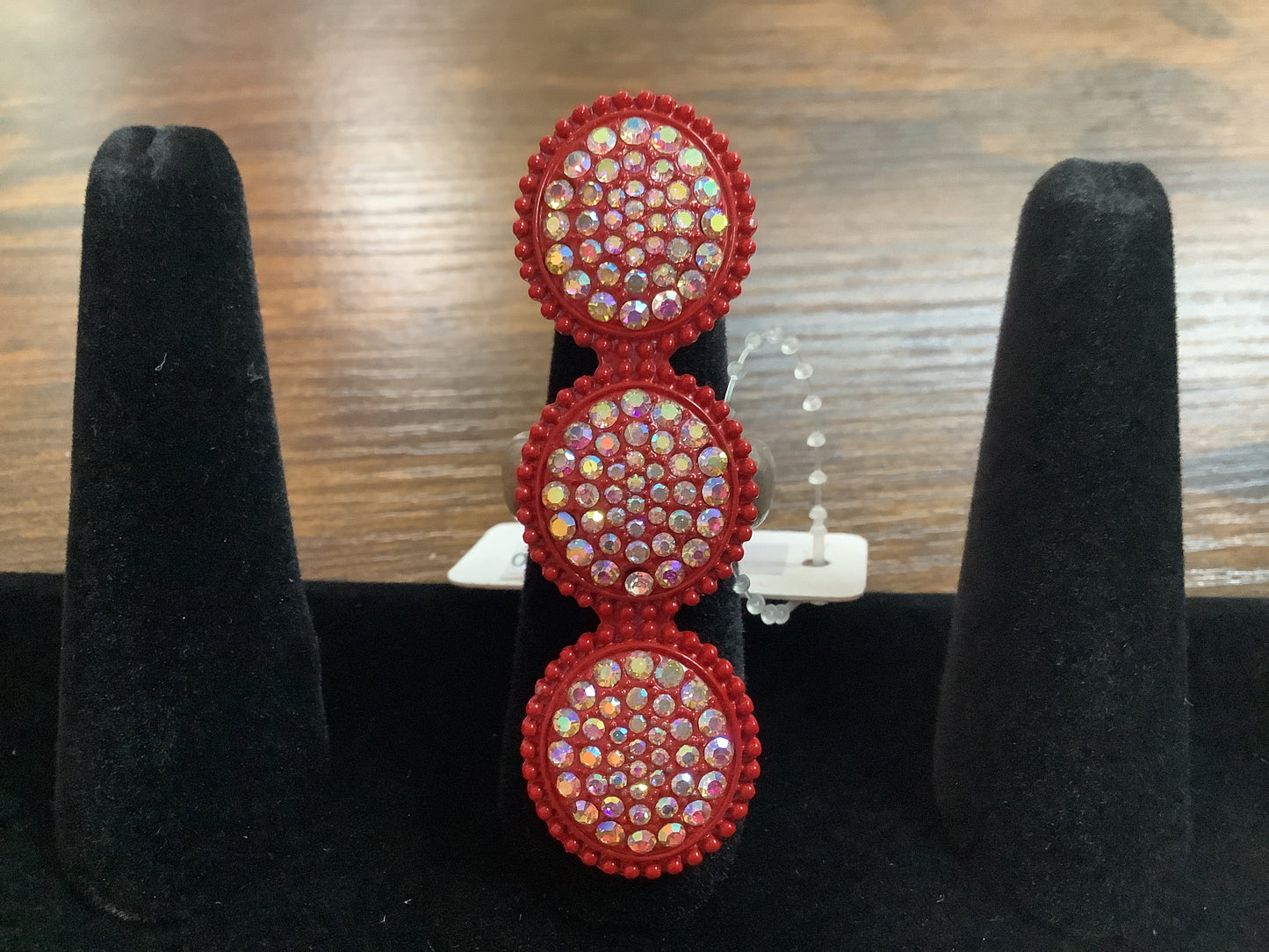 Red Layered Ring with Clear Stones