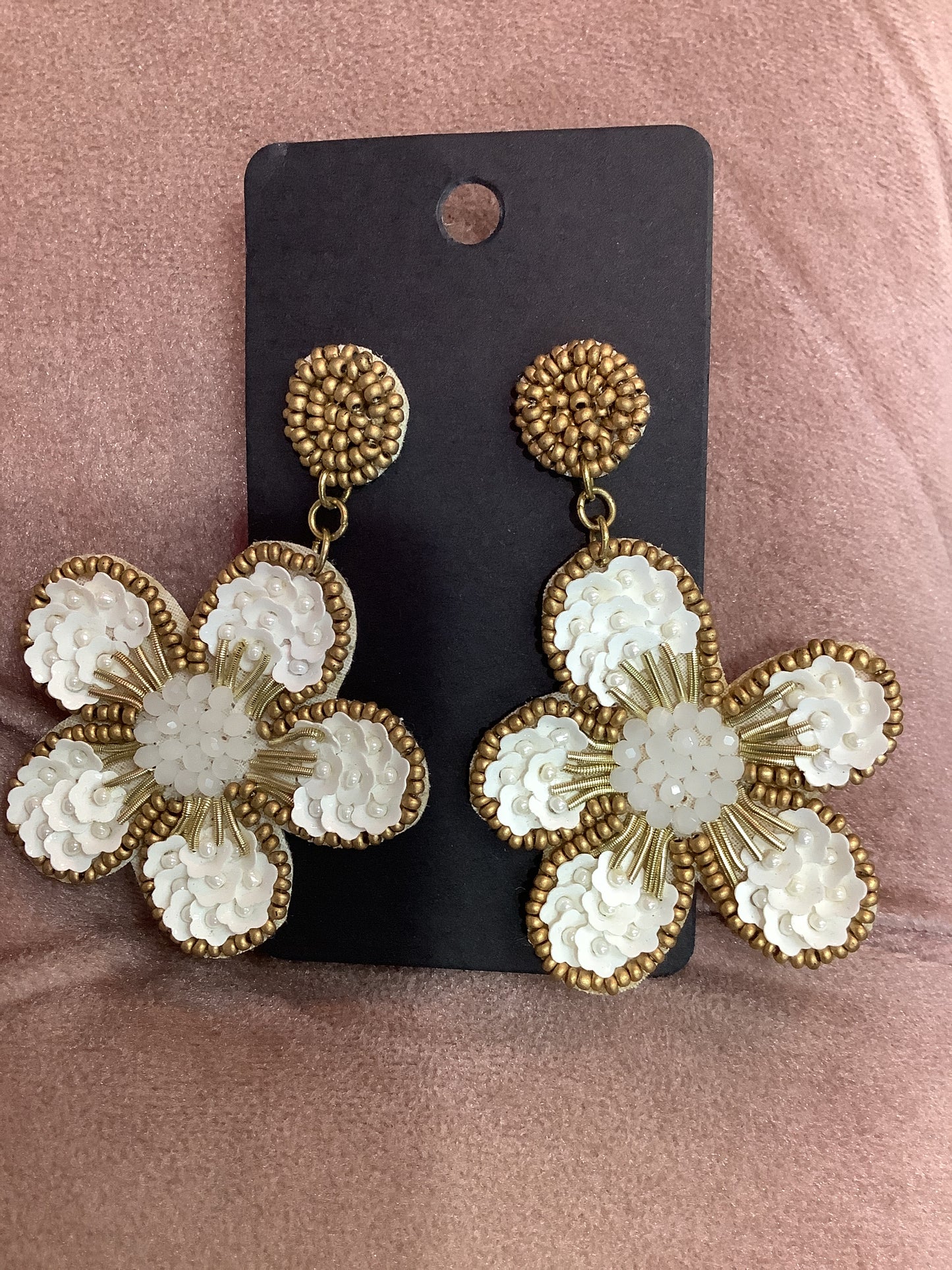 White Gold Flower Earrings