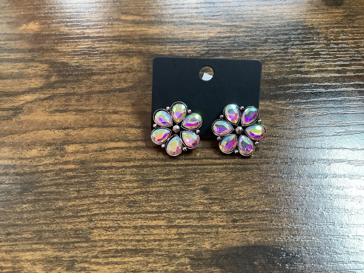 Silver Rhinestone Flower Stud