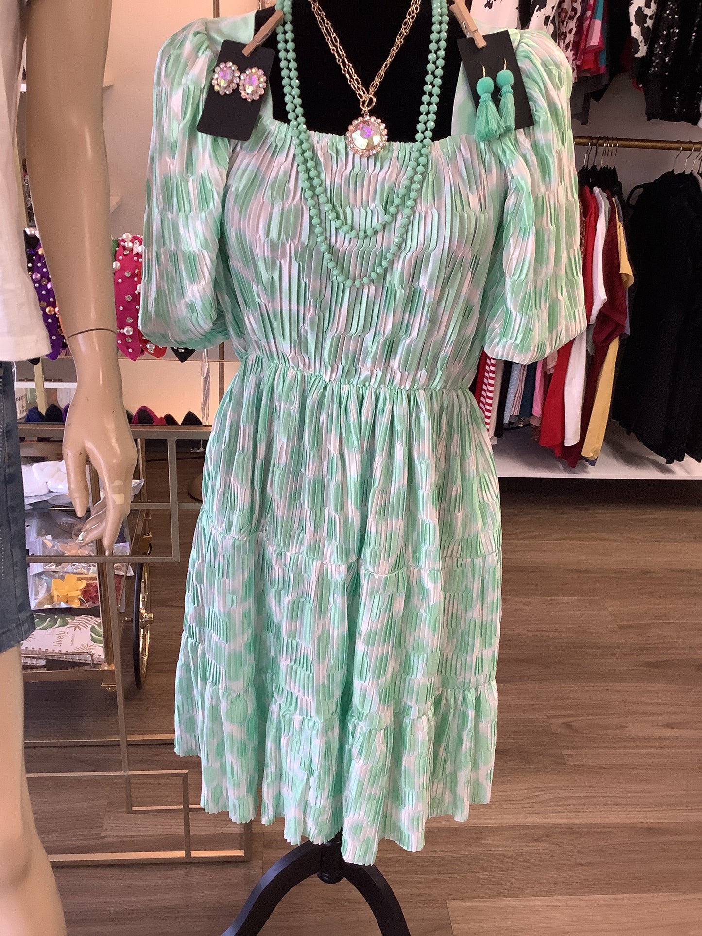 Green and White Dress