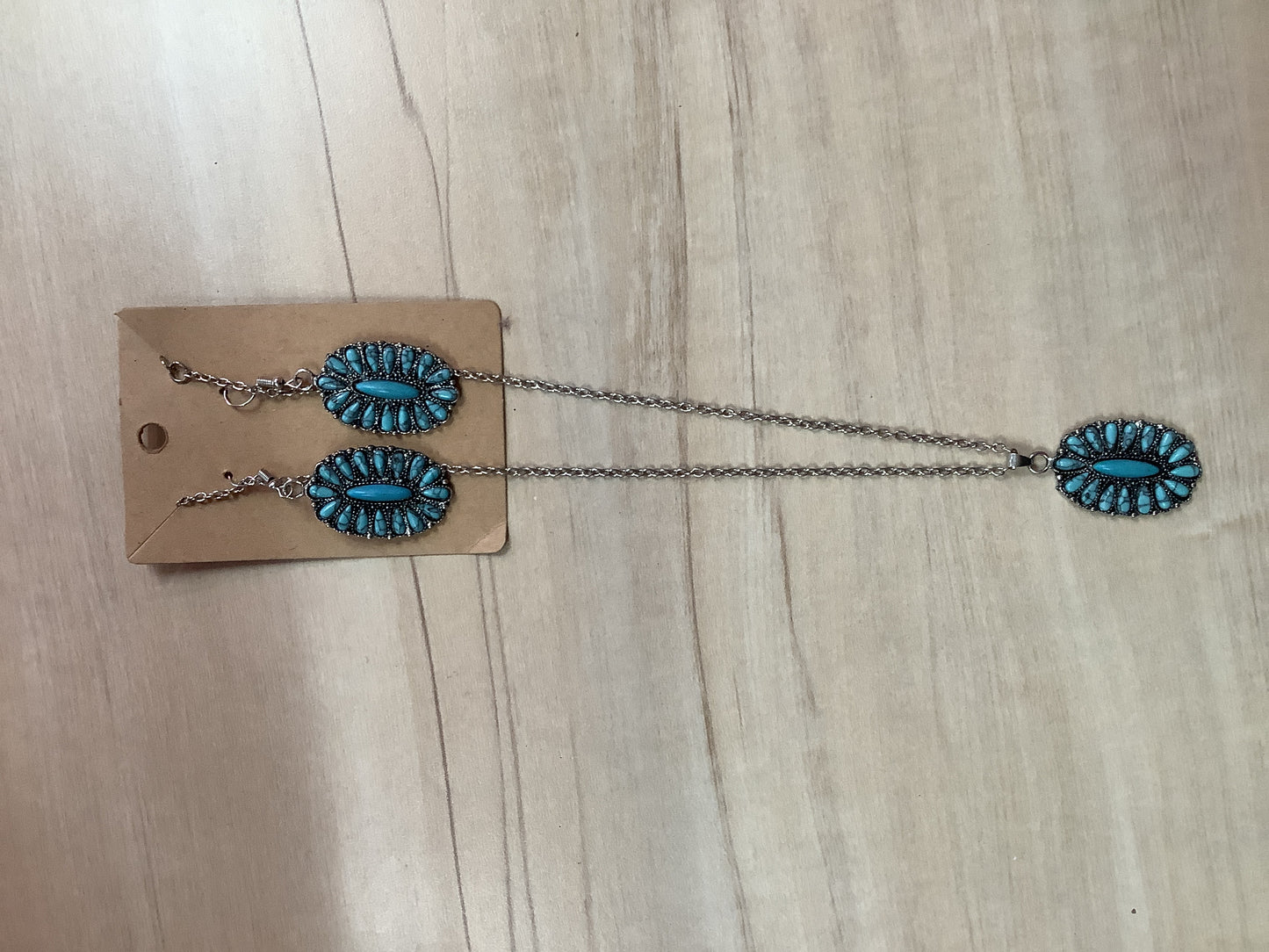 Turquoise Pendant and Earrings Silver