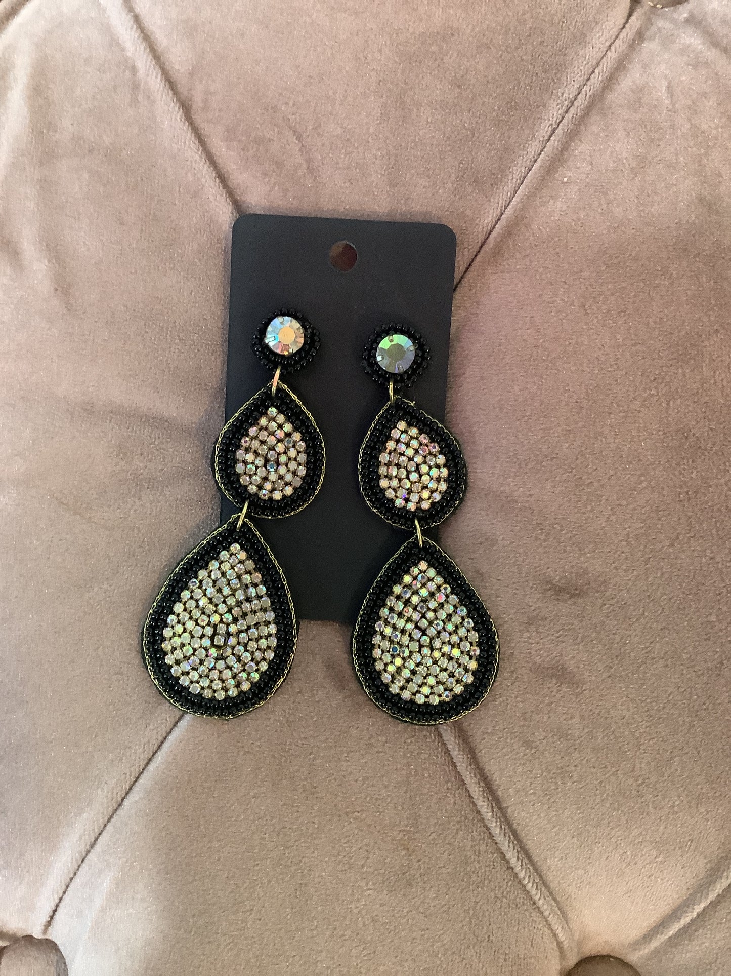 Stacked Beaded With Rhinestone Earrings