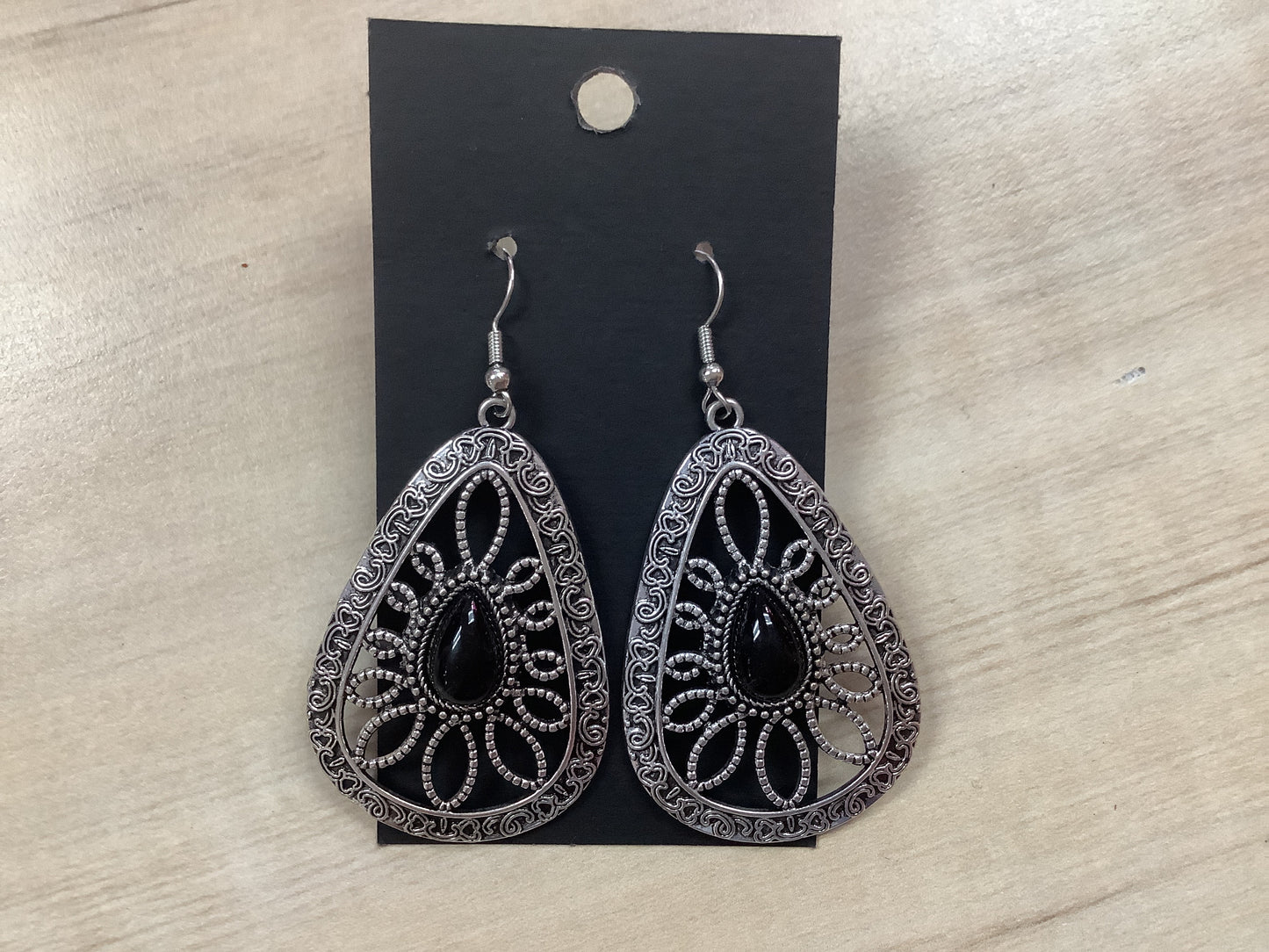 Silver with Black Stone western Earrings