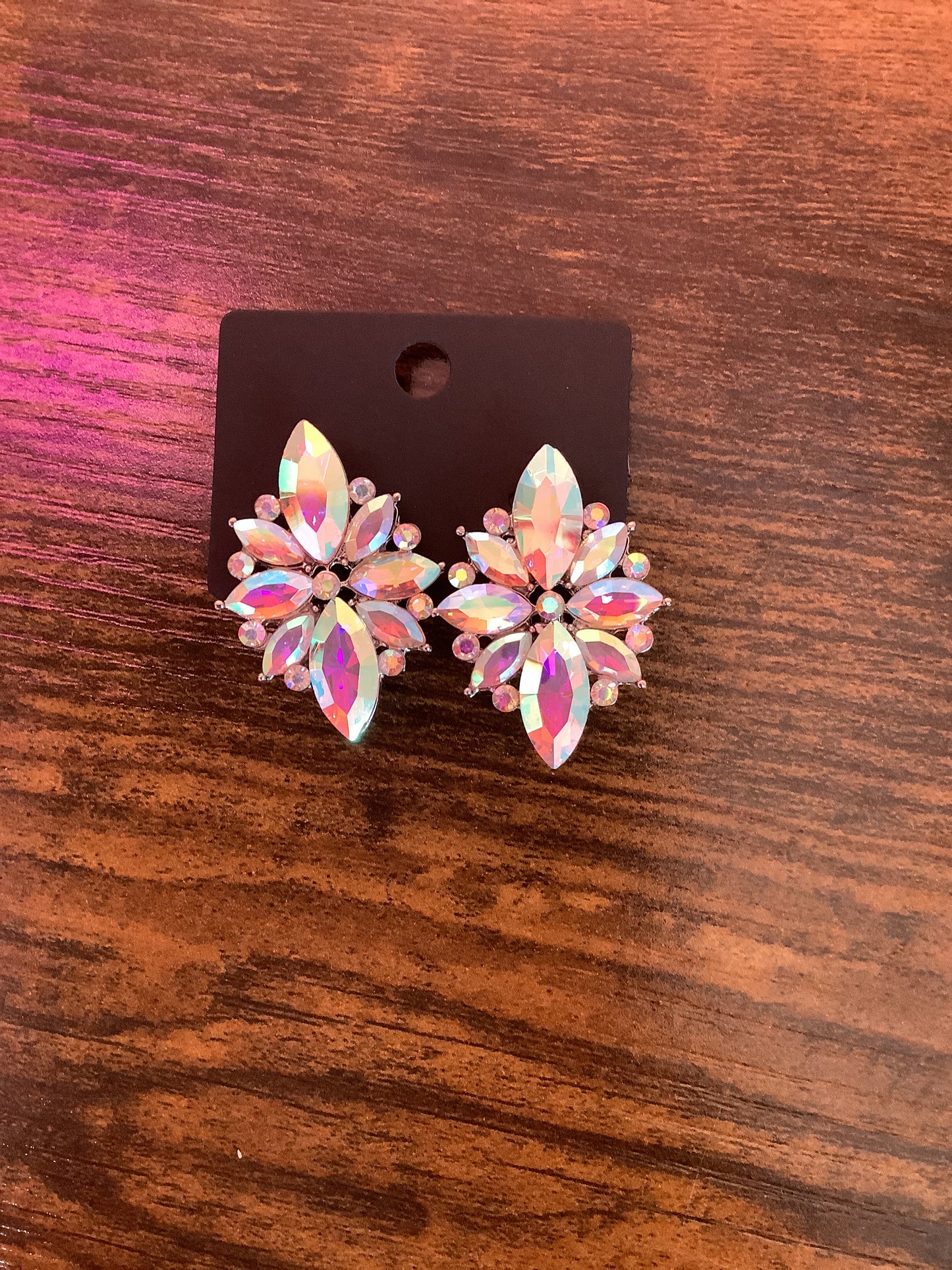Diamond Flower Clip Earrings
