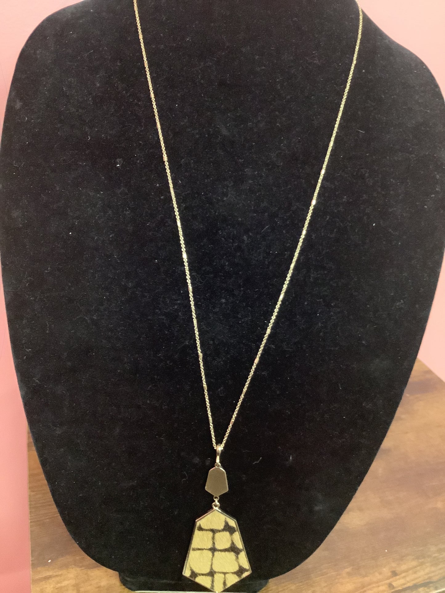 Gold Necklace with Brown Cow print Pendant