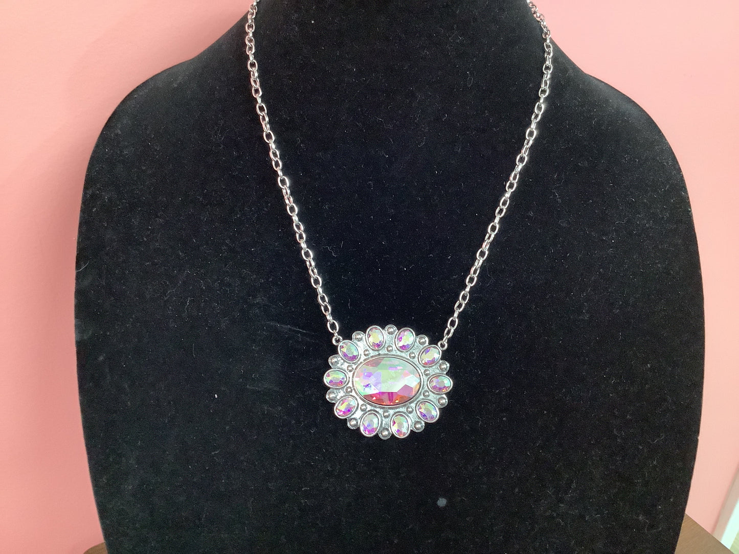 Silver Oval Flower Pendant