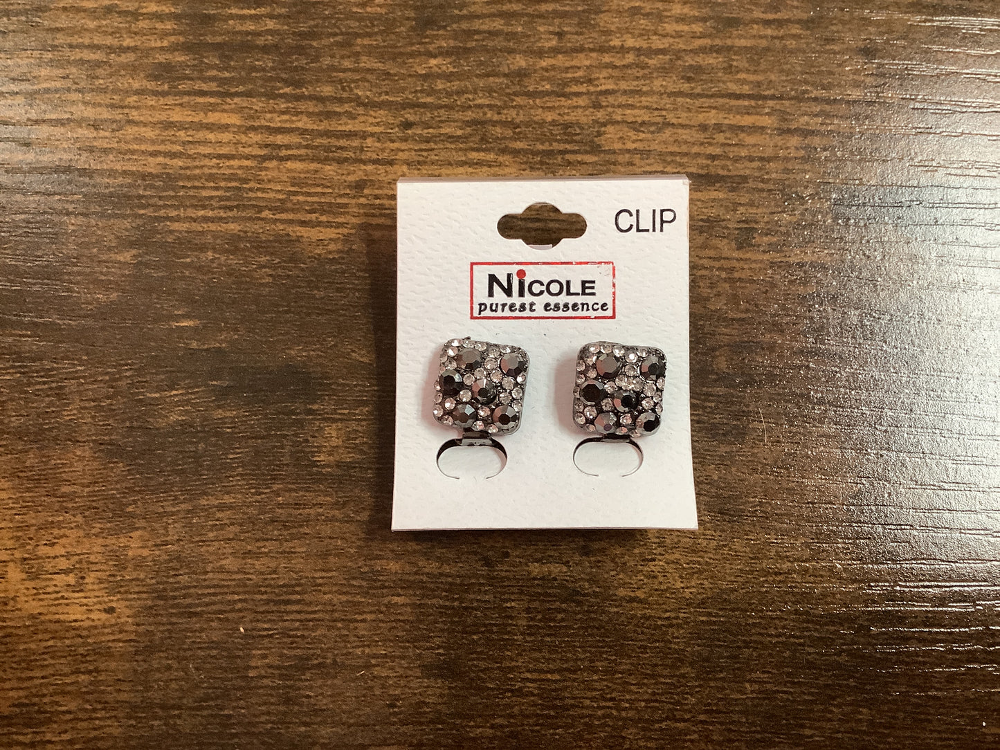 Square Silver Rhinestone Clip Earrings
