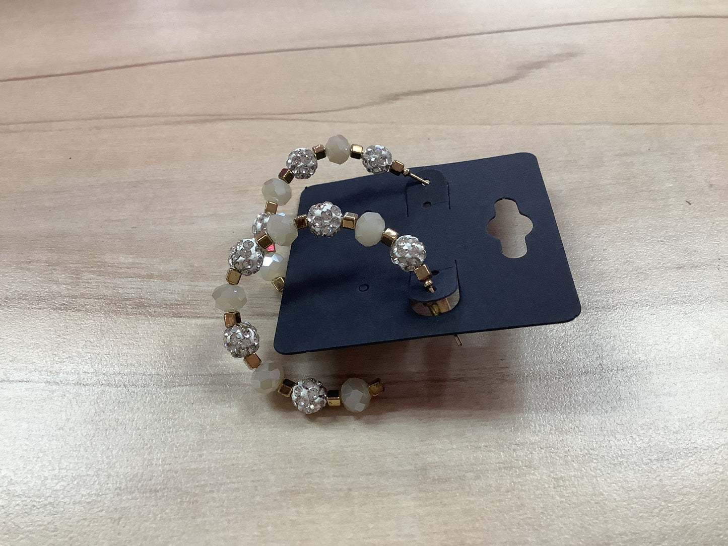 Silver and Beige Hoop Earrings