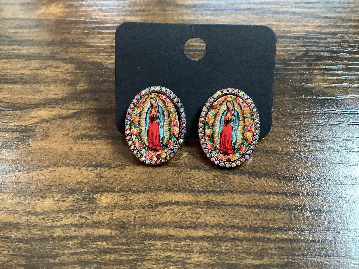 Virgin Mary Rhinestone Studs