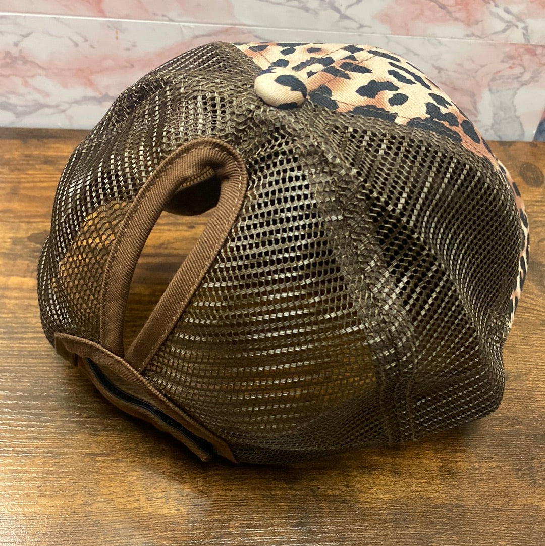 Cheetah ponytail hat