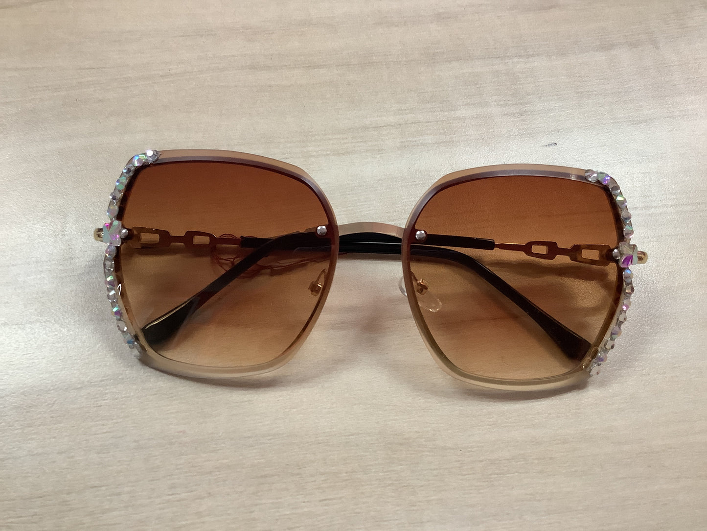 Sun glasses gold bling trim brown tint