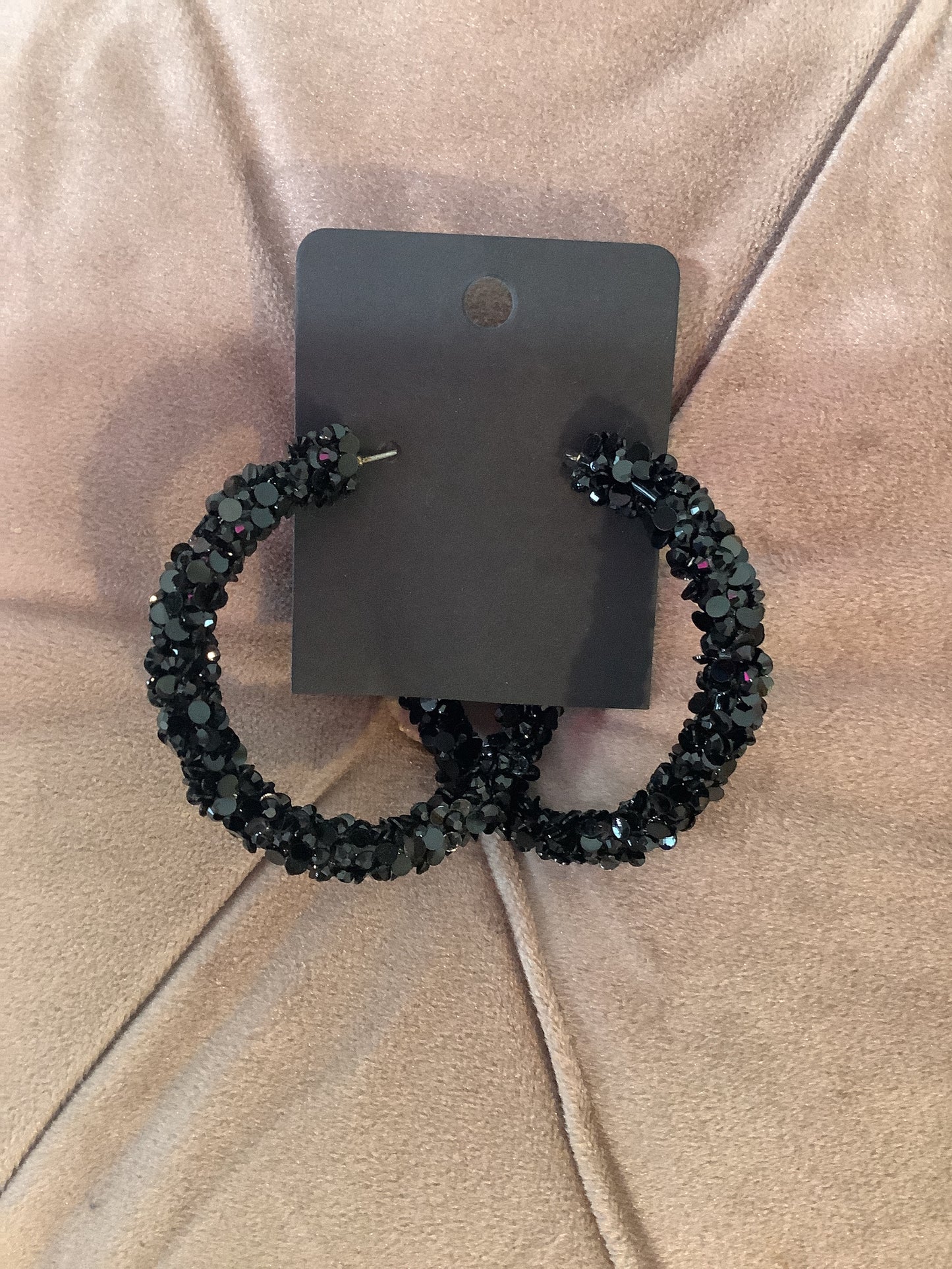 Black Textured Hoop Earrings