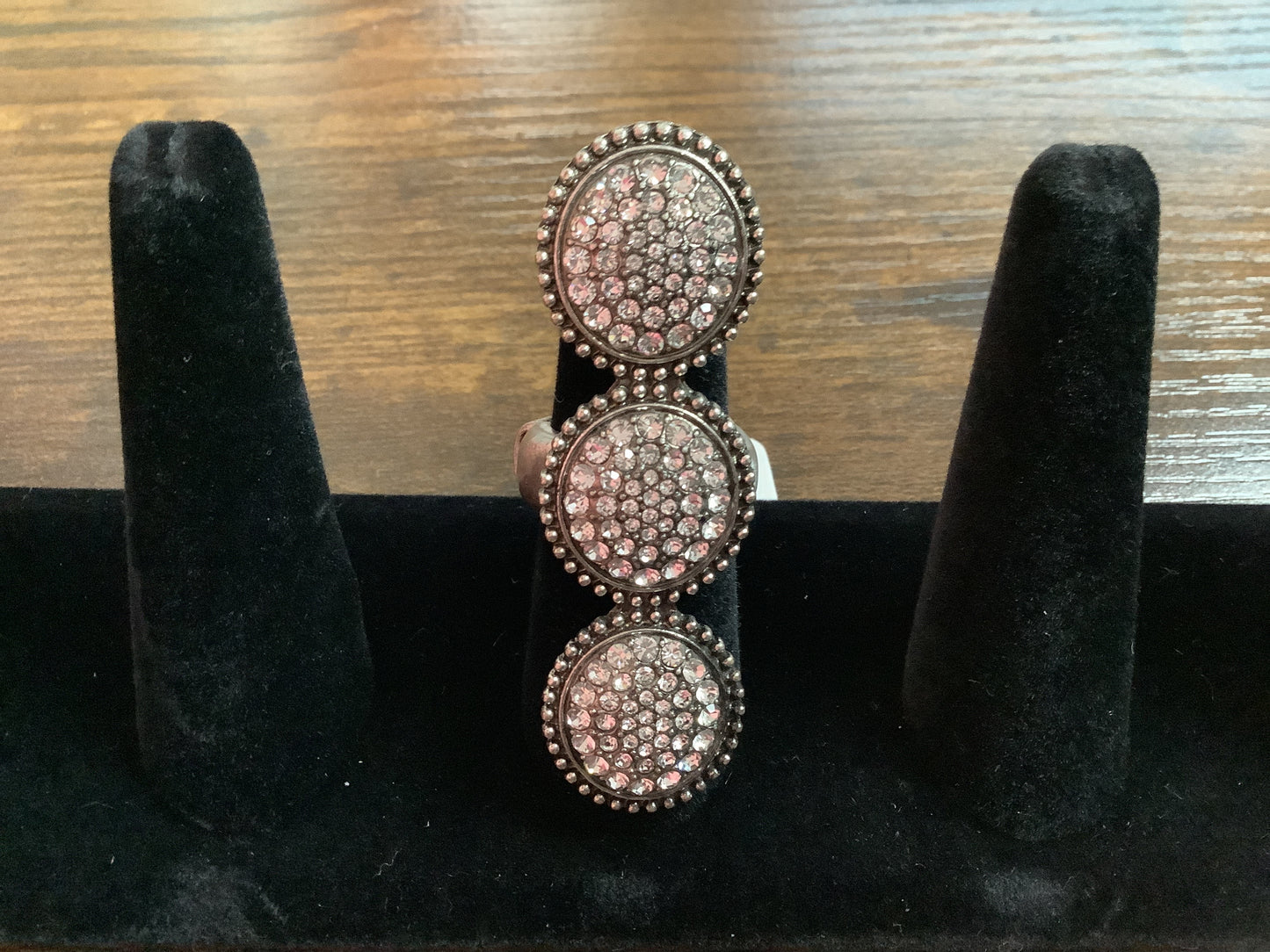 Red Layered Ring with Clear Stones