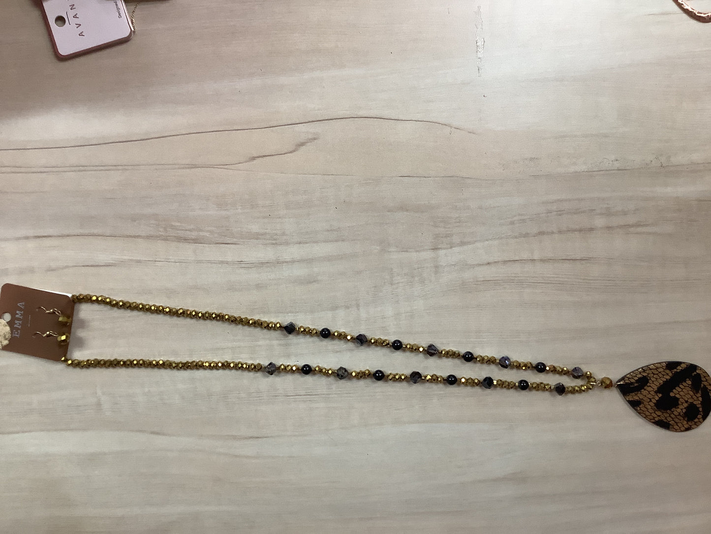 Gold and Black Necklace and Earrings
