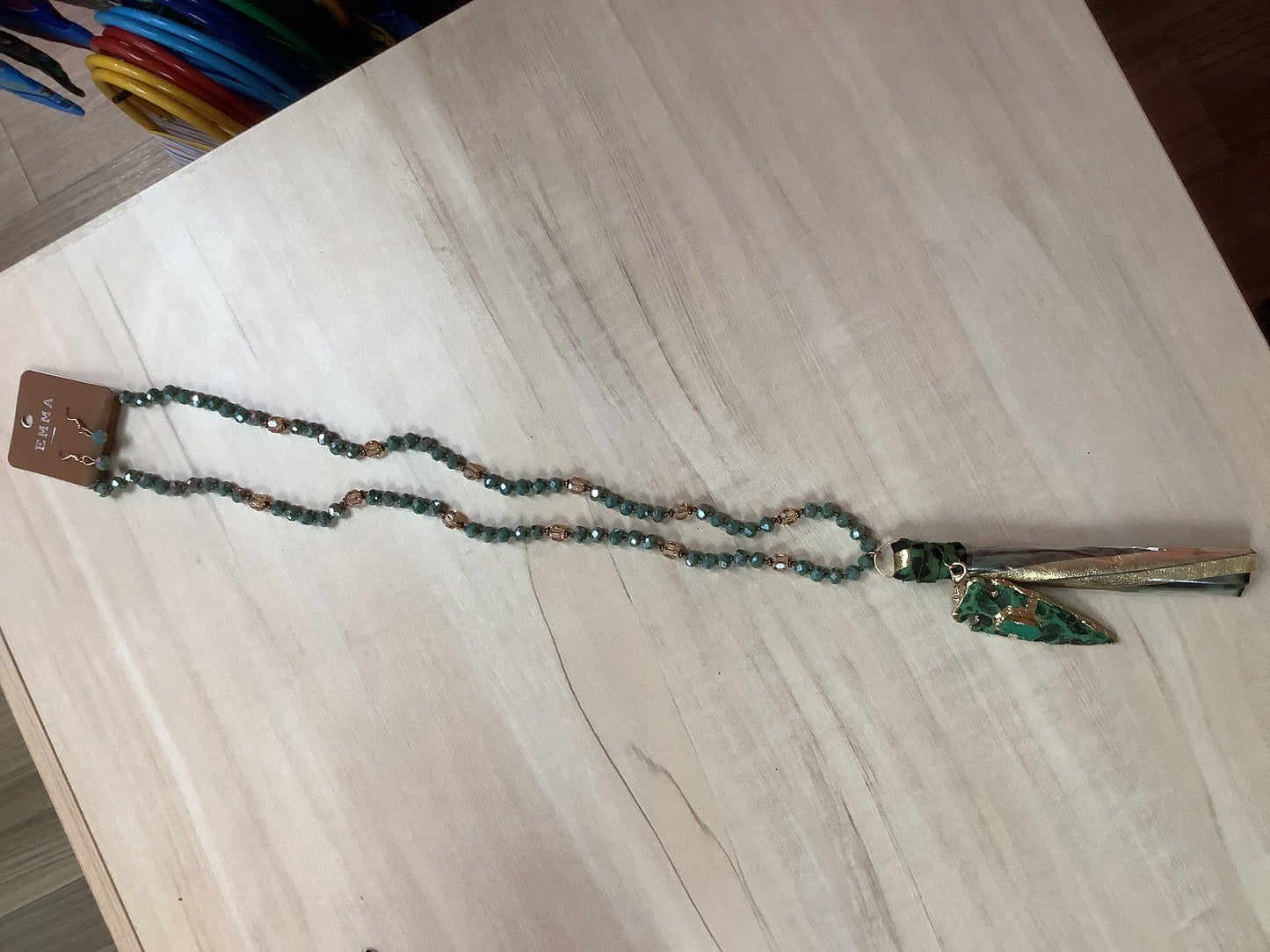 Turquoise and Gold Spear Necklace and Earrings