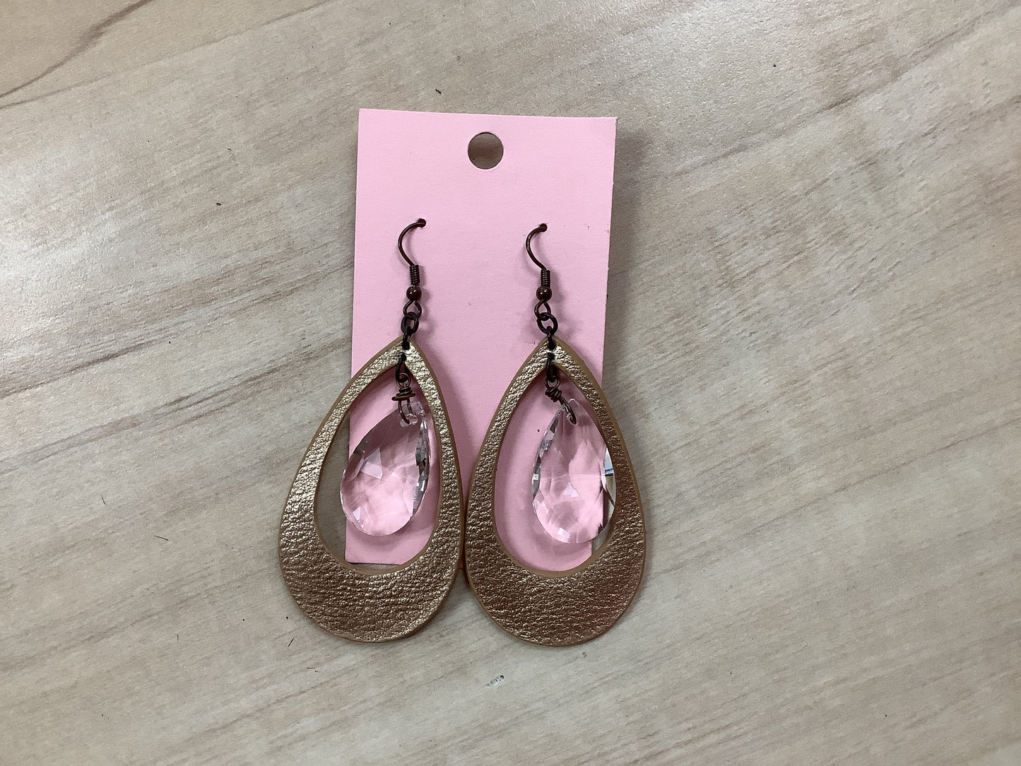 Leather Teardrop With Clear Stone Earrings