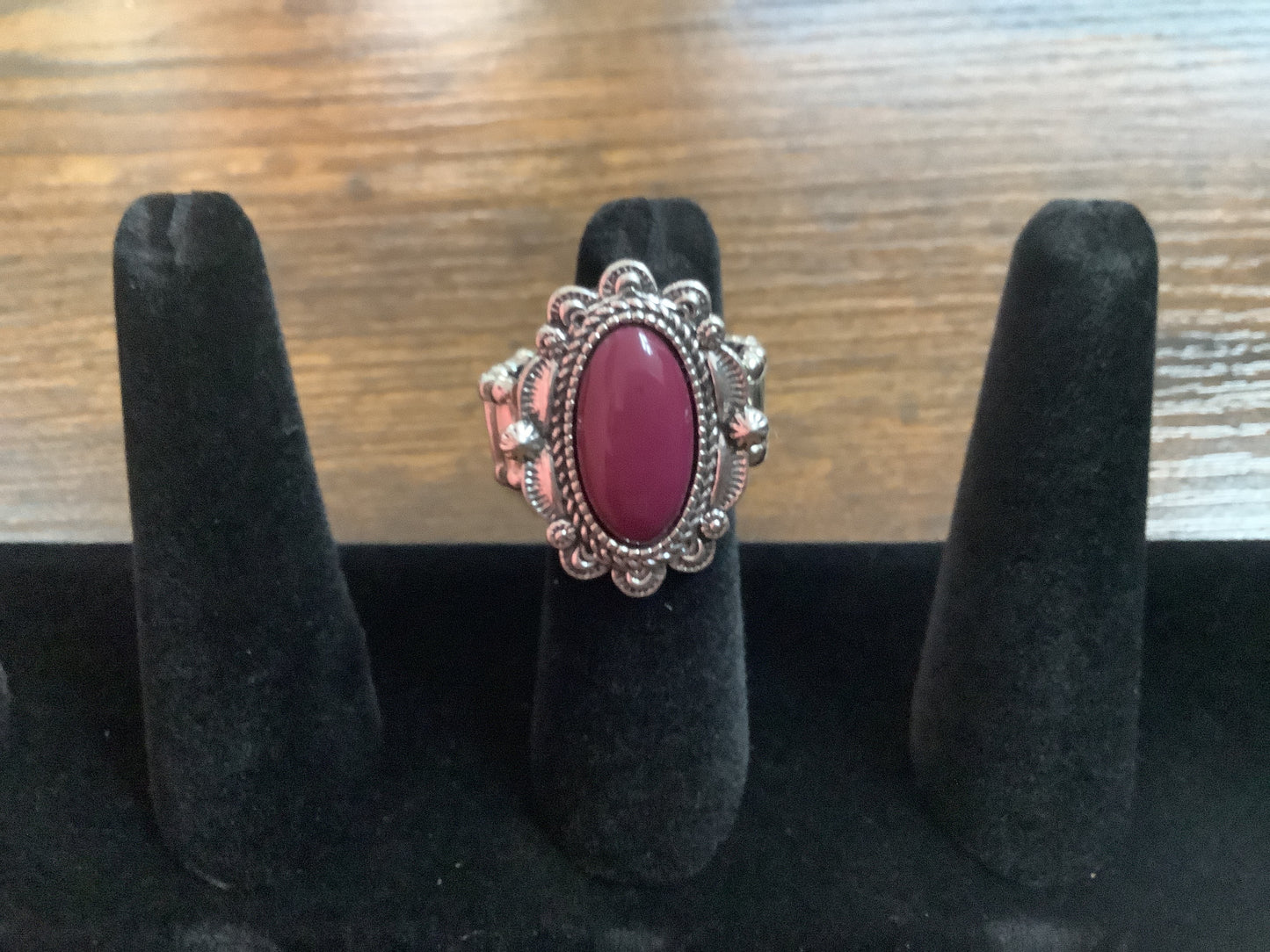 Silver Ring with Burgundy Stone