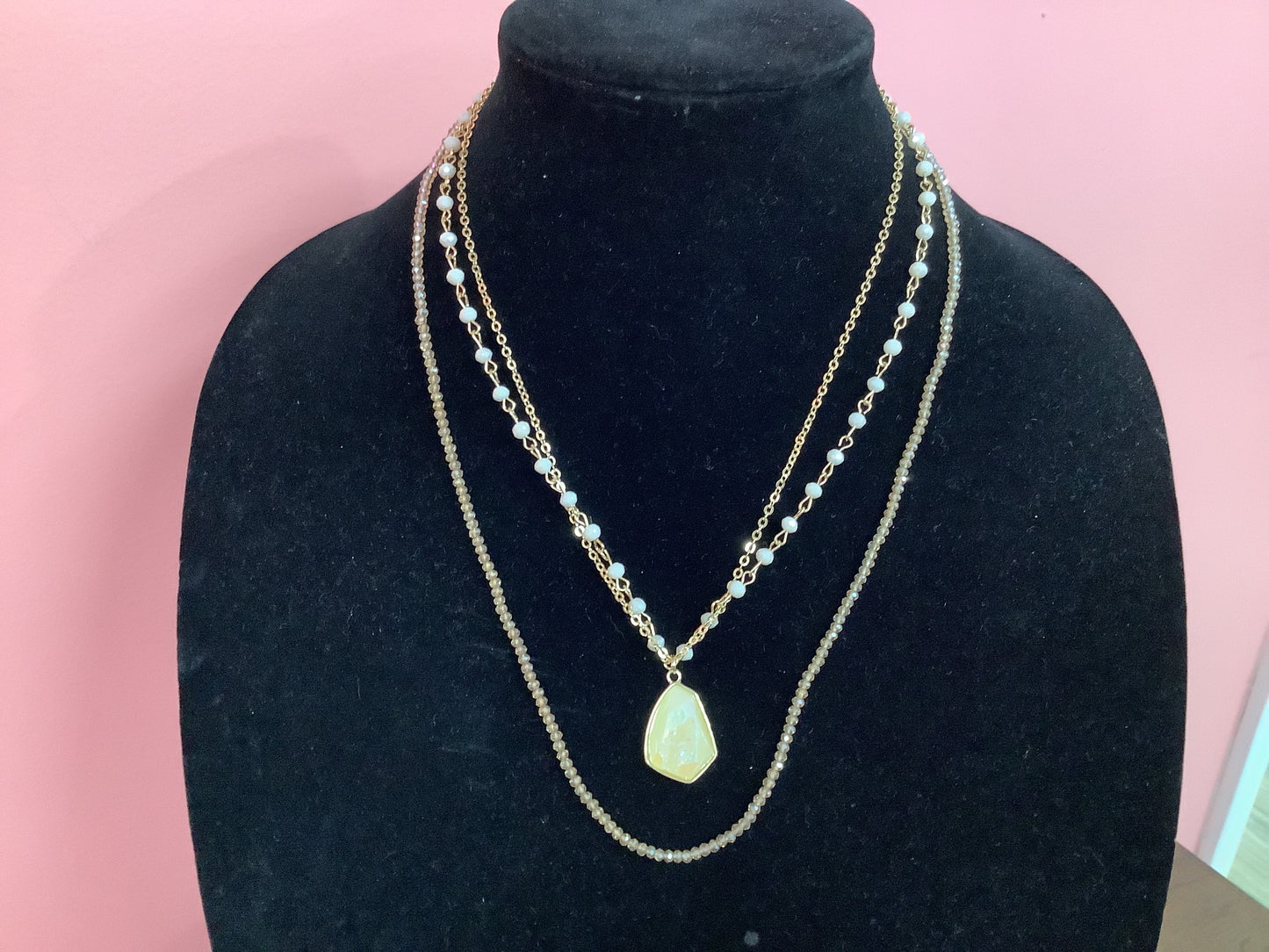 Triple Gold Beaded with Pendant