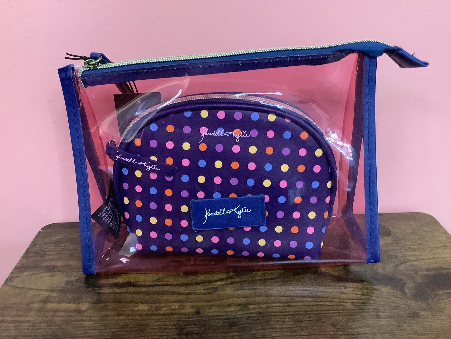 Blue with Poke a dot Makeup Bag