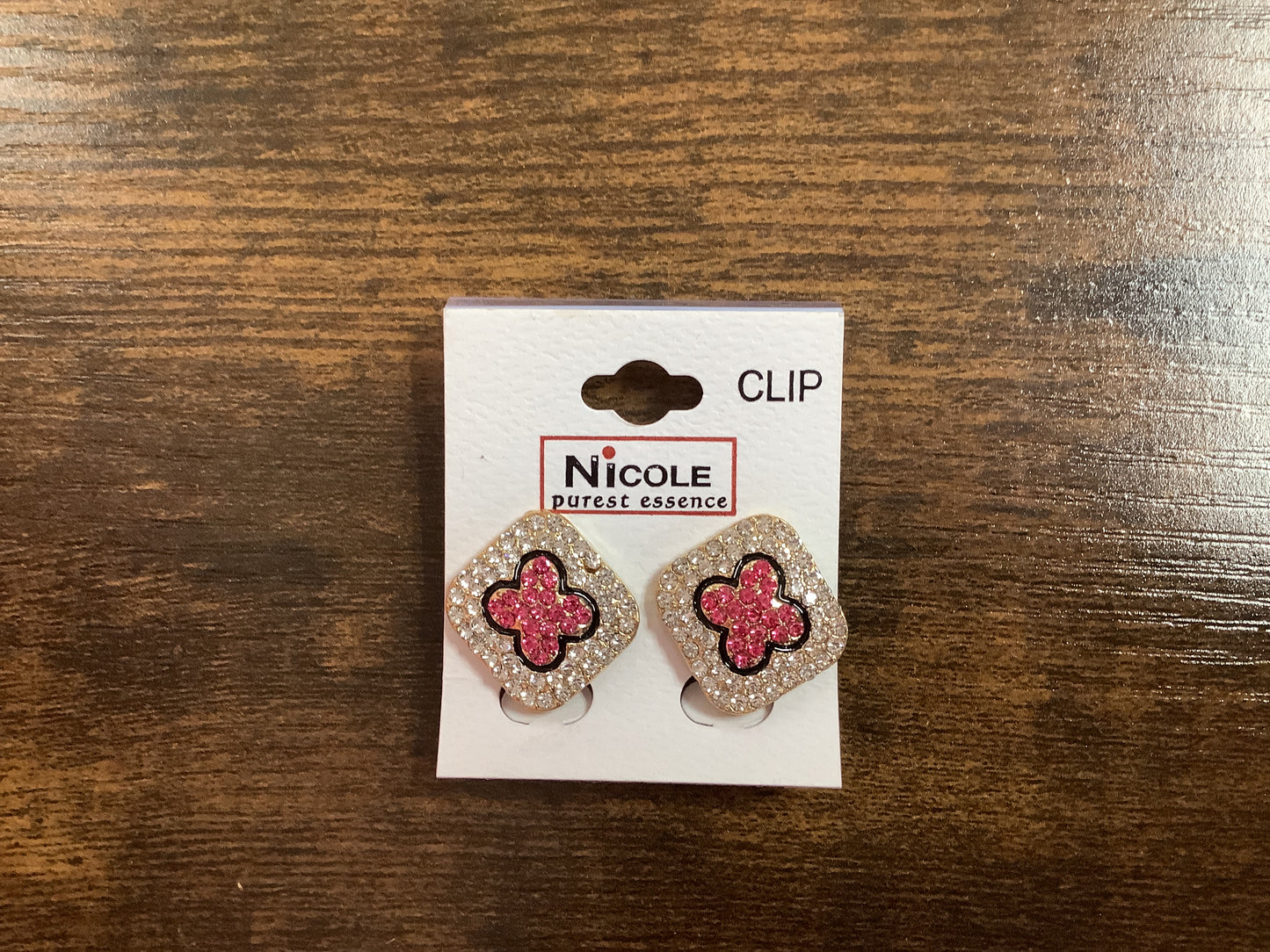 Pink and Clear Clip Earrings