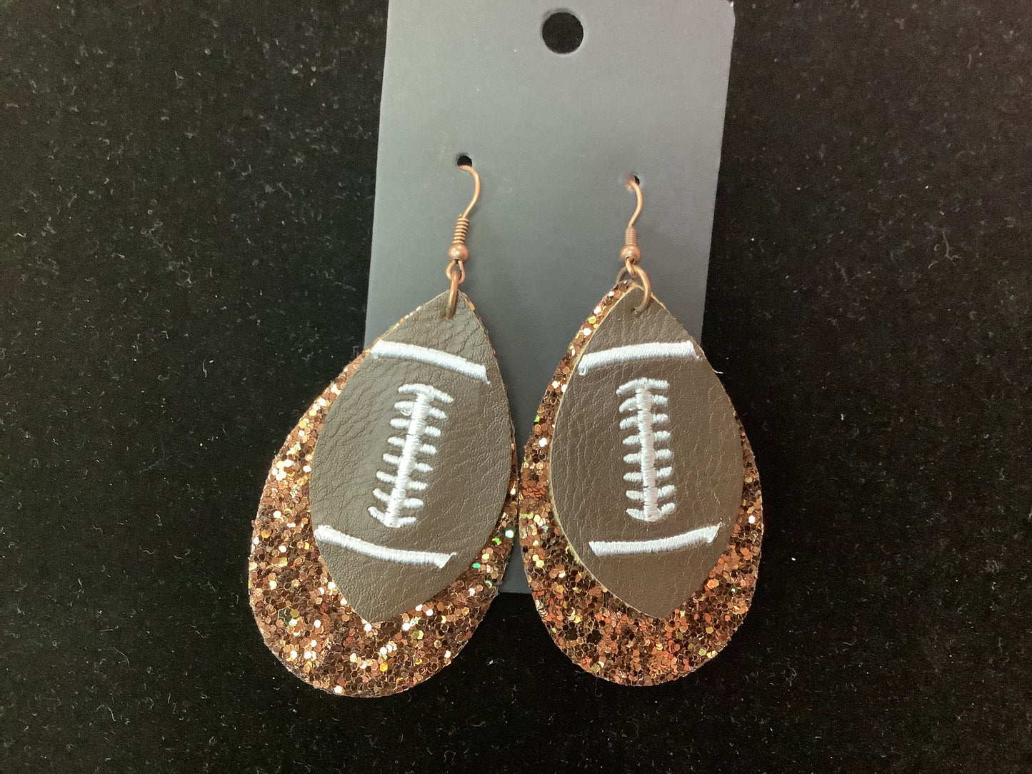 Glitter & Leather Football Earrings
