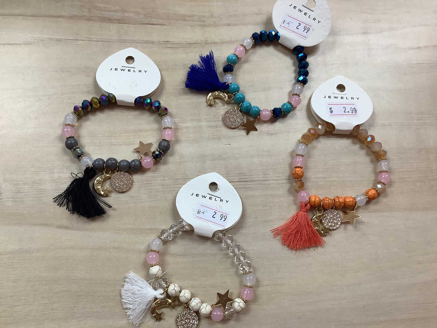 Beaded Bracelet with moon and Star charm