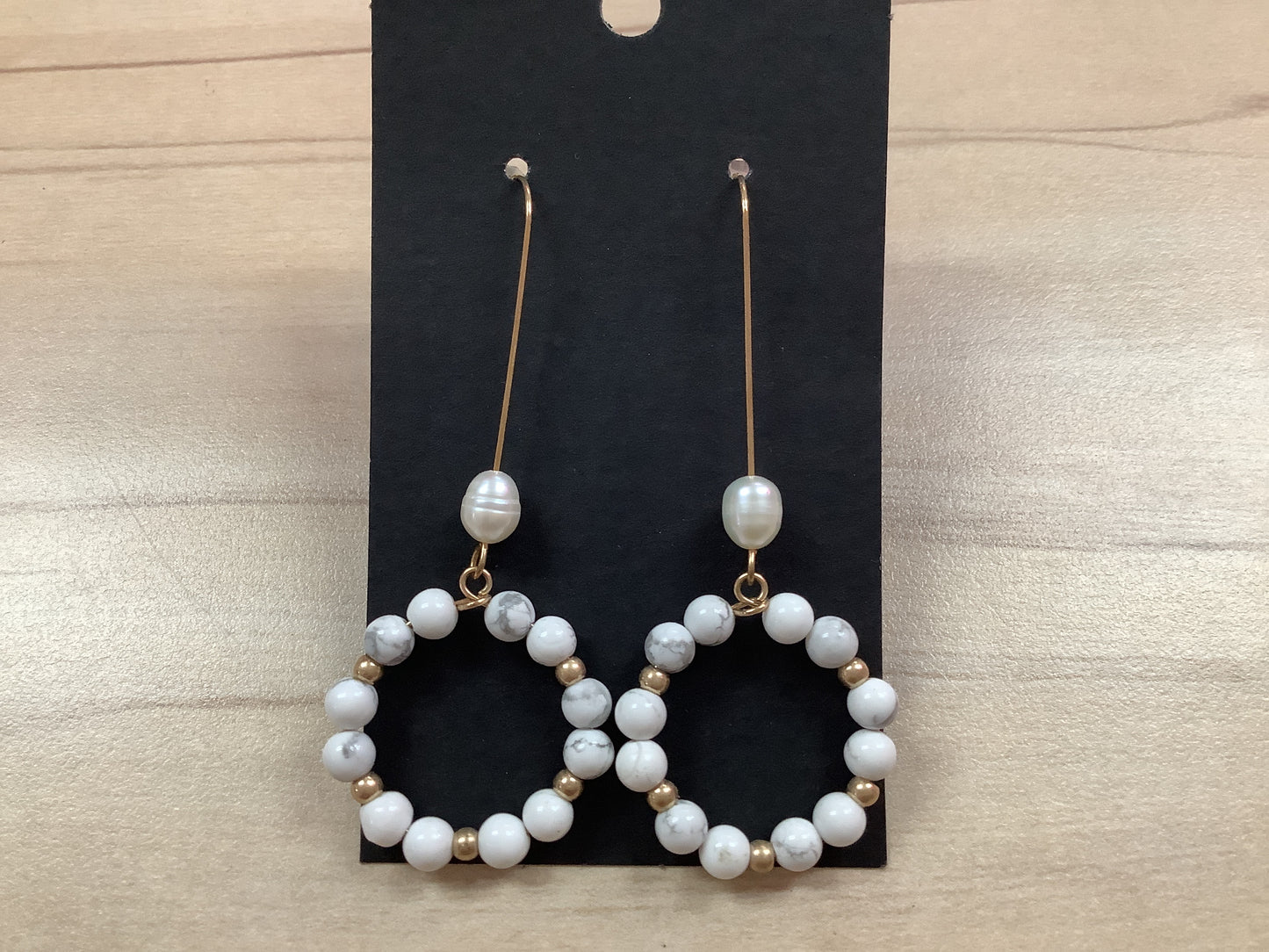 White Beaded Dangle Earrings