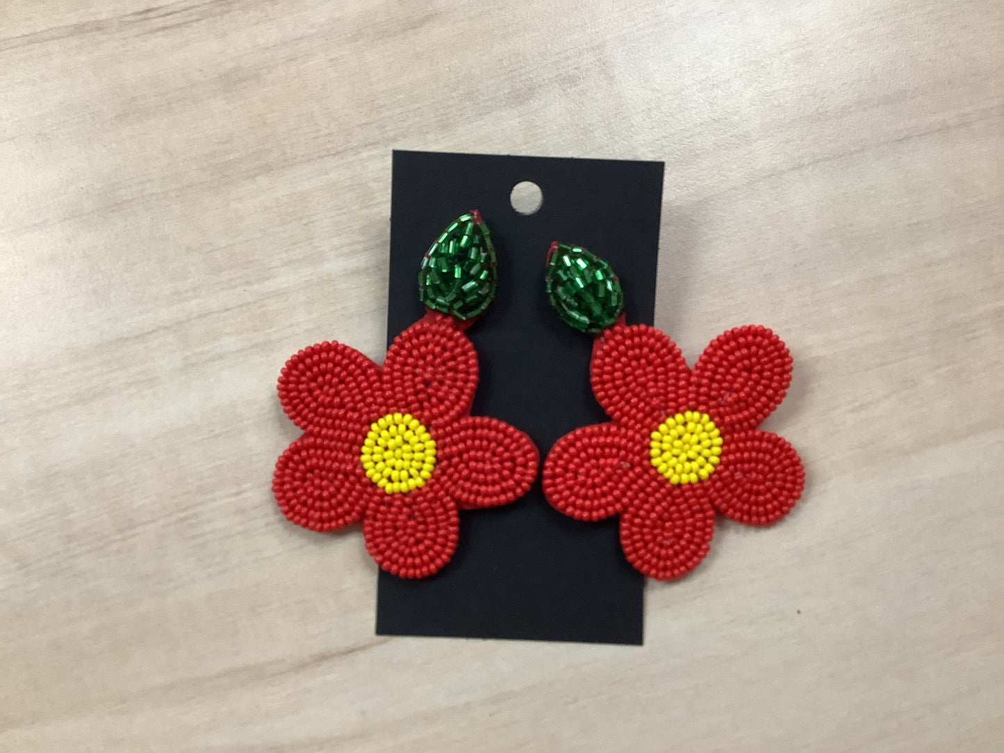 Red Beaded Flower Earrings