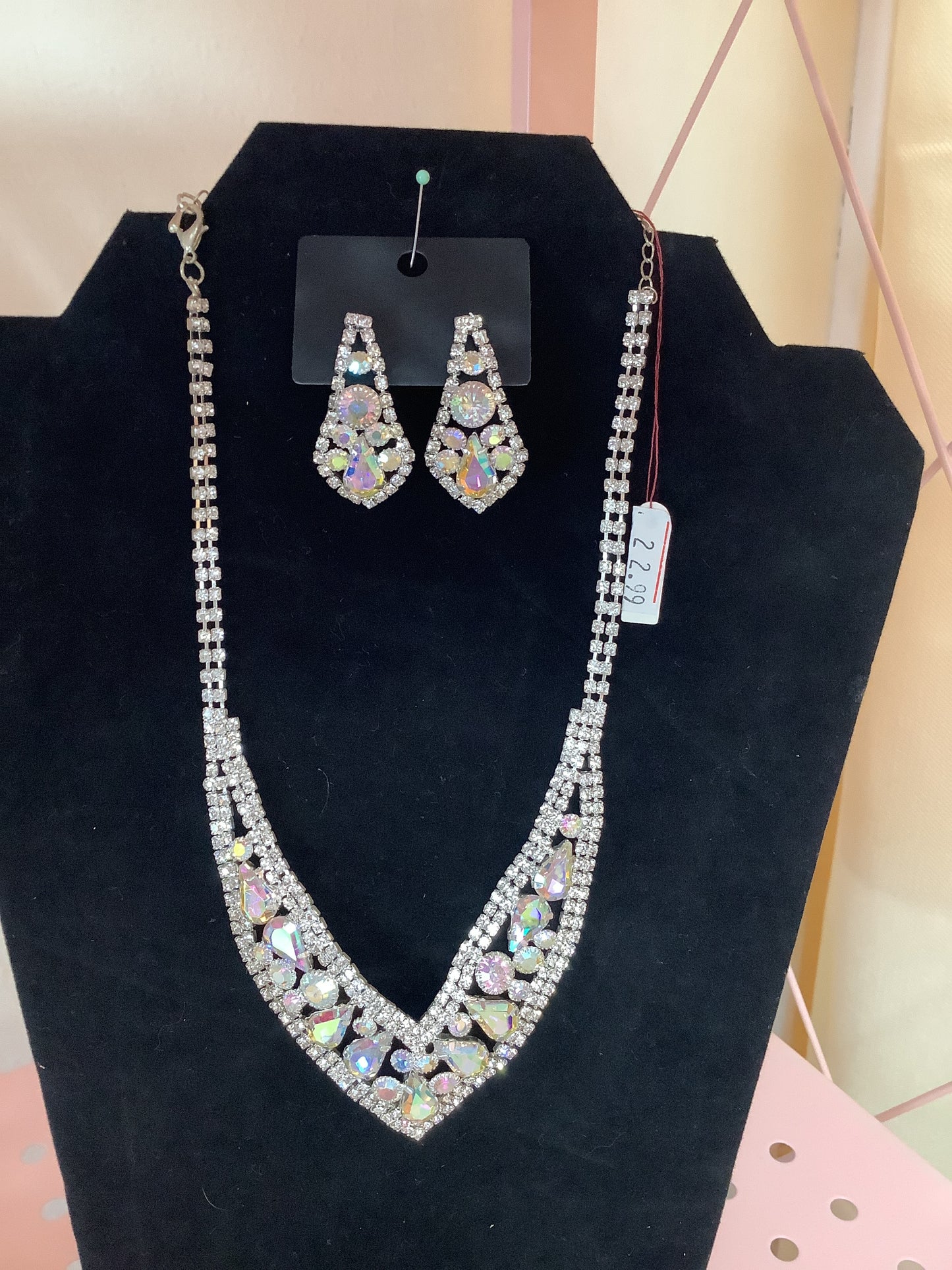 Rhinestone Earrings And Necklace Set