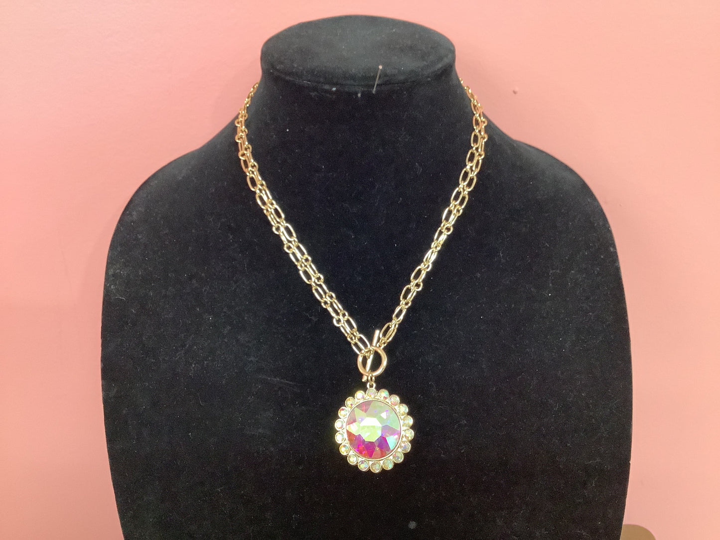 Gold Necklace with Round Rhinestone