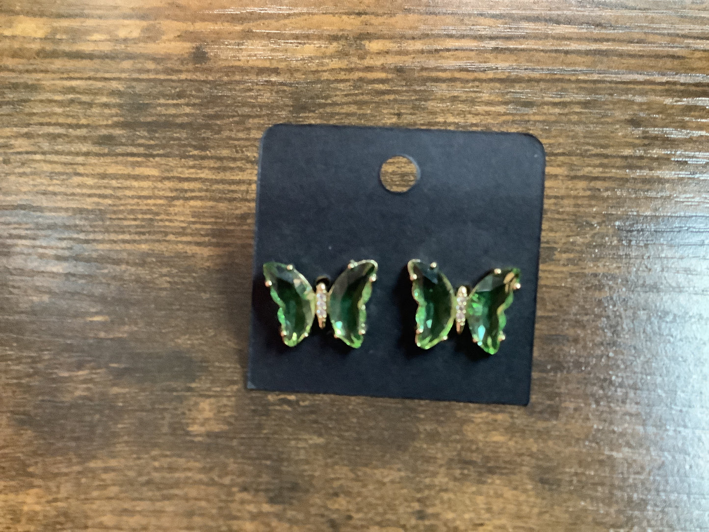 Green Stud Butterfly Earrings