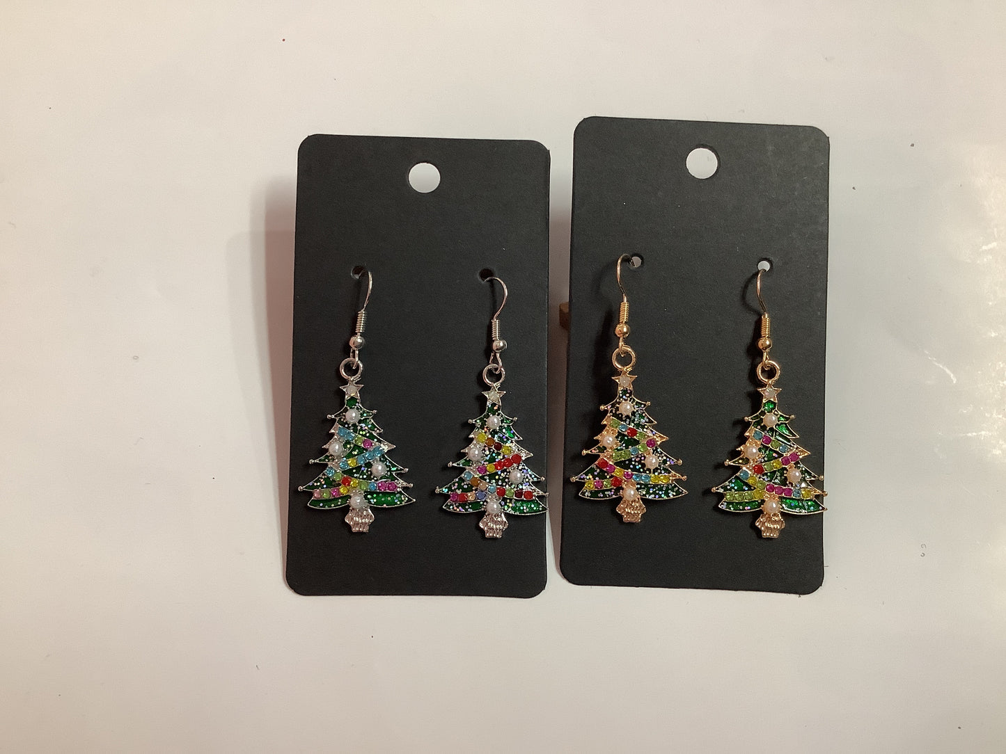 Bling and Pearl Christmas Tree Earrings