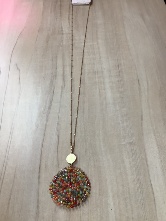Multi Color Beaded Pendant with Gold Chain