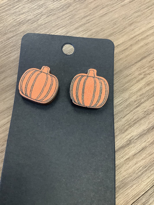 Wooden Orange Pumpkin Earrings