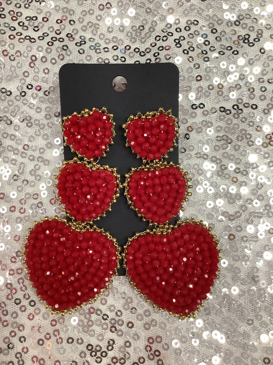 Red  Heart Long Earrings