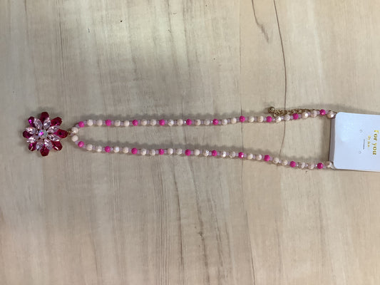 Pink Beaded Flower Necklace