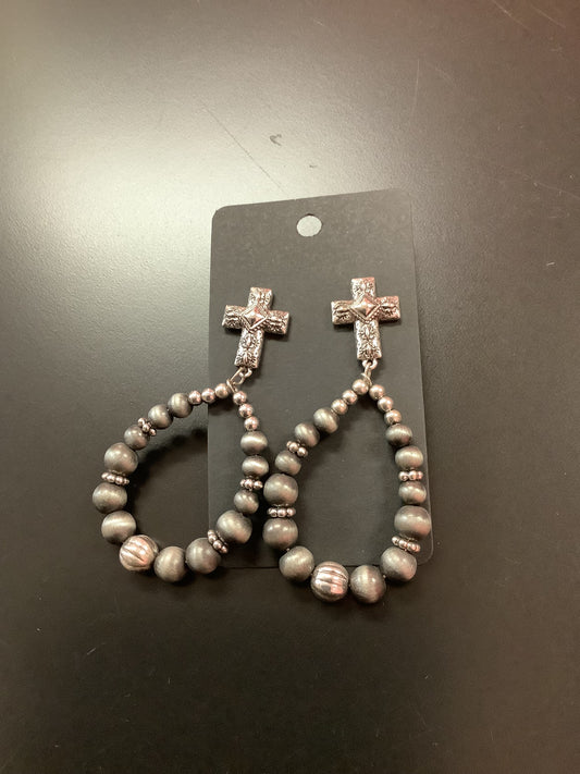 Cross with Gray Beads Earrings