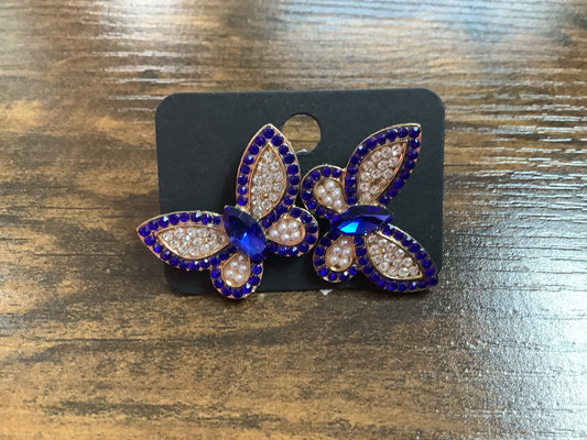 Blue Butterfly Rhinestone Earrings