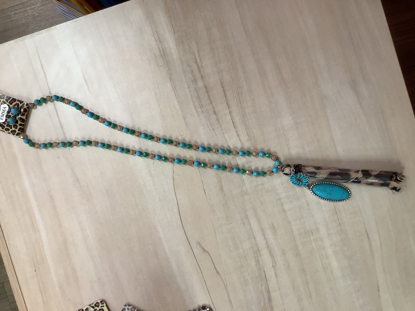 Turquoise and Cowprint Necklace and Earrings