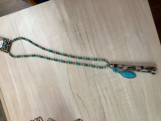 Turquoise and Cowprint Necklace and Earrings