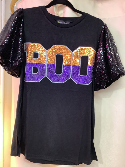 Halloween Blouse Boo Sequin Sleeve