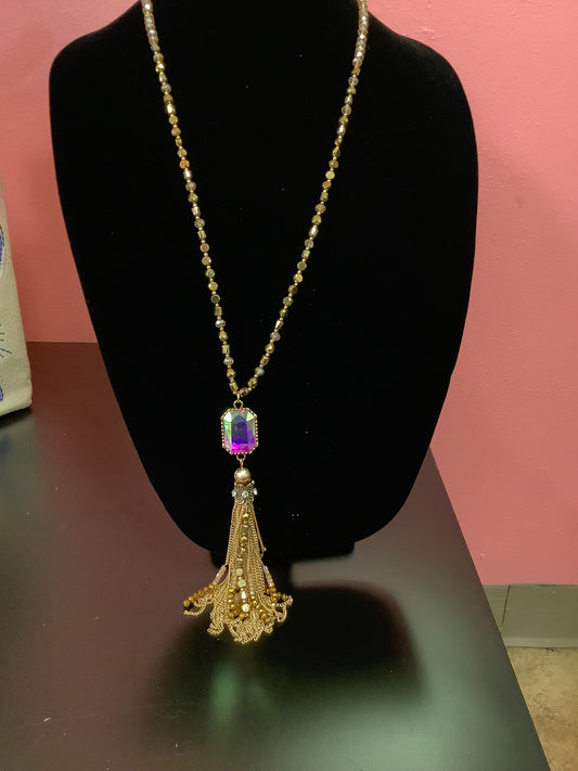 Long Gold Beaded Necklace