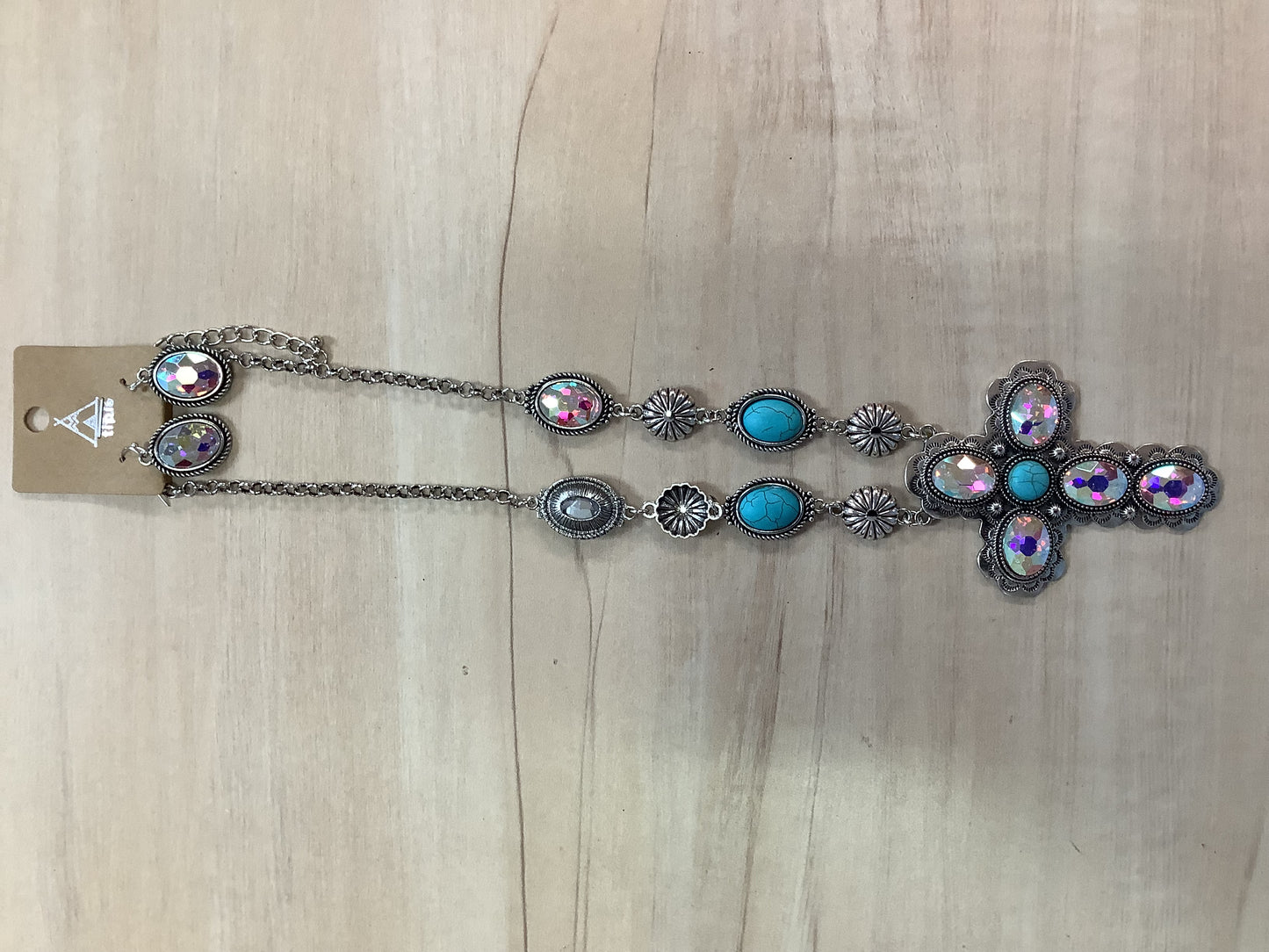 Turquoise and Silver Cross Necklace