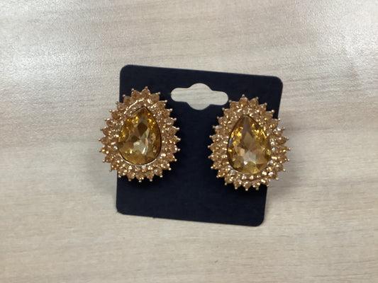 Gold Rhinestone Clip on Earrings